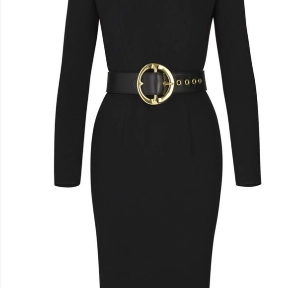 Sergio Hudson Black Signature Buckle Leather Belt Size 28 - Picture 3 of 12